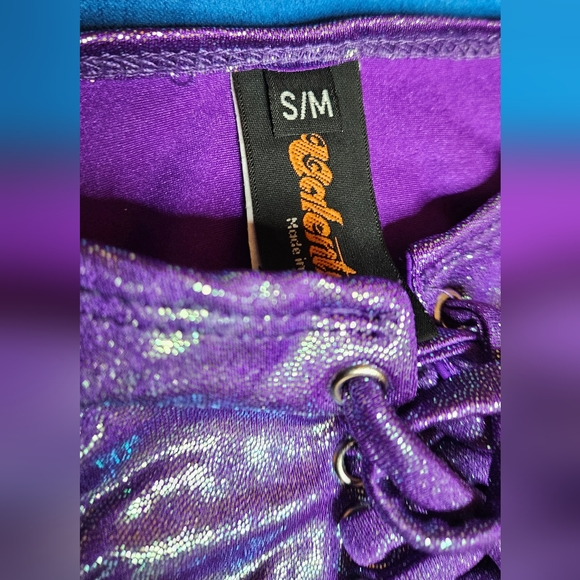Discontinued J. Valentine Purple holographic Oily Wet Look Lace Up Bottom S/M - Picture 3 of 4